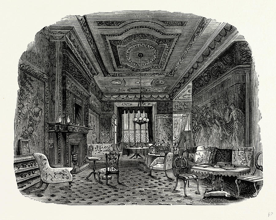 900x716 The Saloon, Westwood Park, Uk, England, Engraving - Saloon Drawing