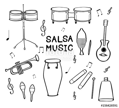 500x456 set of hand drawn salsa musical instruments stock photo - Salsa Drawing
