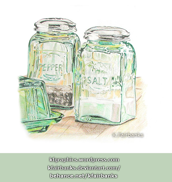586x617 color pencil drawing k fairbanks graphic designer, artist - Salt And Pepper Shakers Drawing