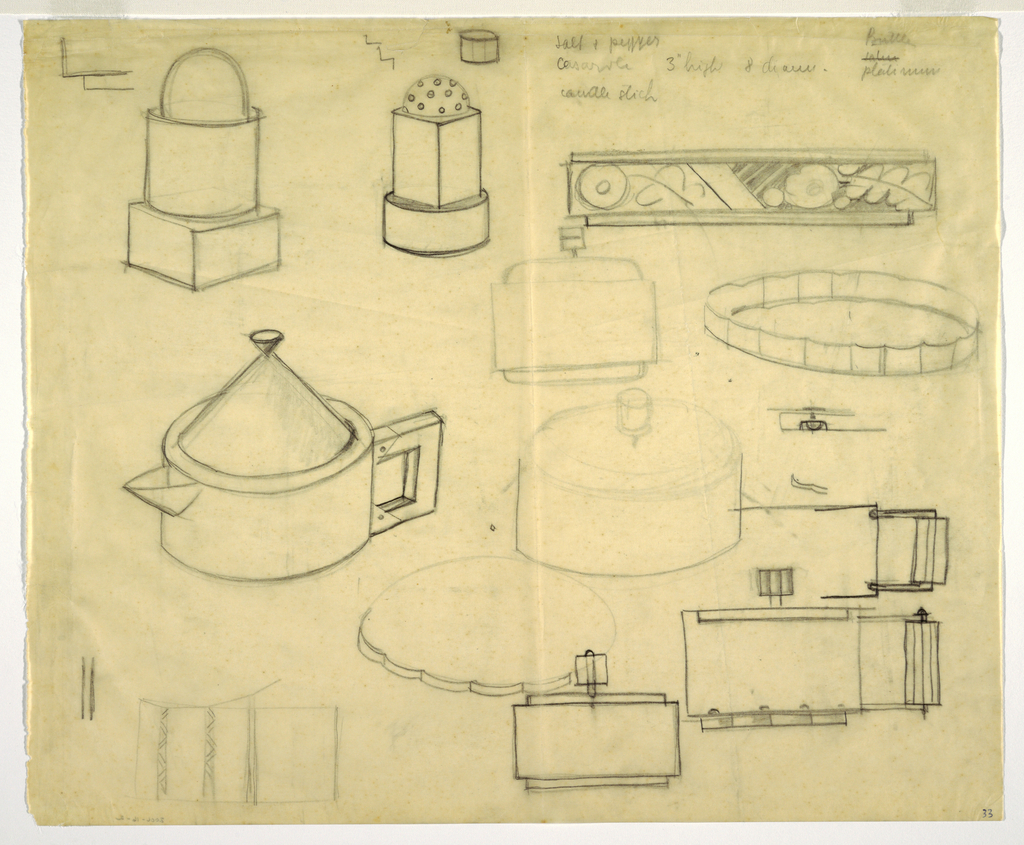1024x845 drawing, designs for teapot, trays and salt shaker, ca - Salt And Pepper Shakers Drawing