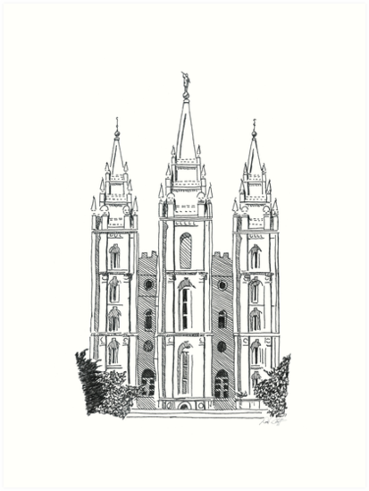 413x549 salt lake lds temple ink drawing art prints - Salt Lake City Temple Drawing