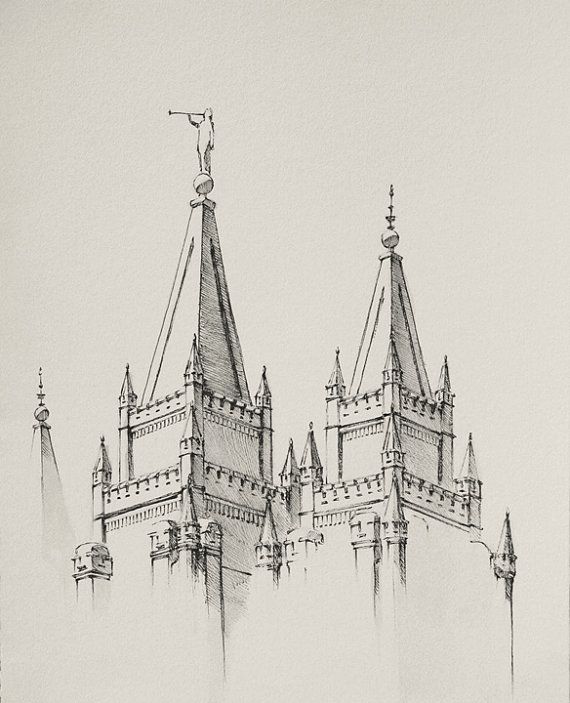 570x703 salt lake temple drawing ink wash and pen - Salt Lake City Temple Drawing
