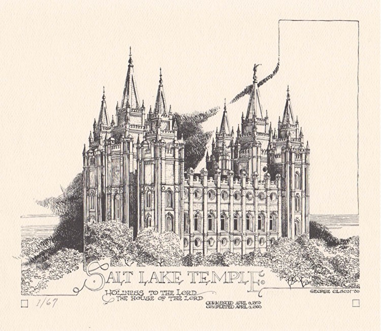 750x652 special on salt lake temple lithograph print george olson - Salt Lake Temple Drawing