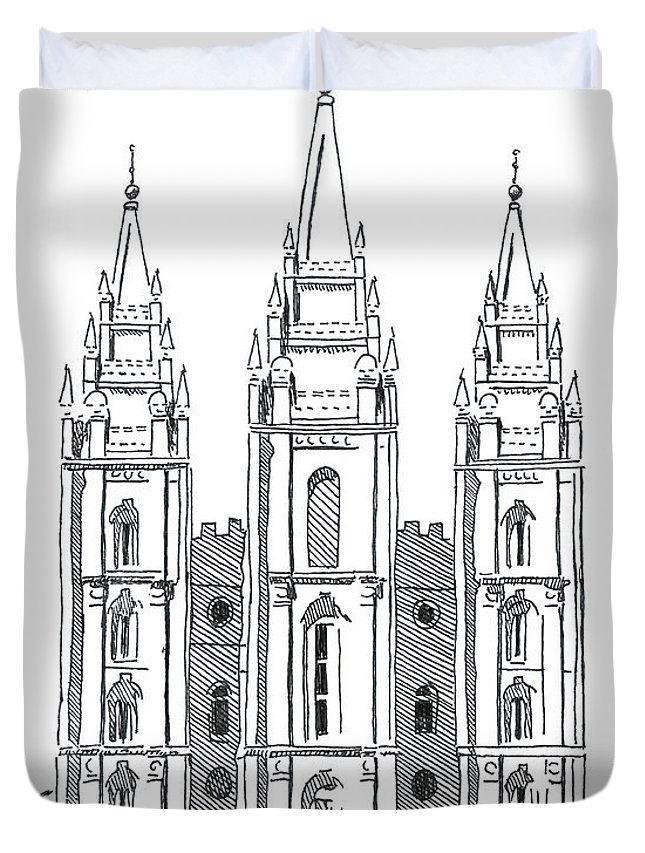 645x853 salt lake temple ink drawing duvet cover for sale - Salt Lake Temple Drawing