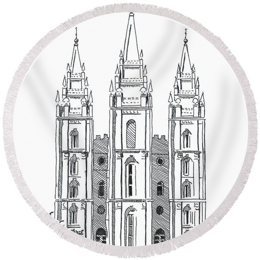 850x850 salt lake temple ink drawing round beach towel for sale - Salt Lake Temple Drawing