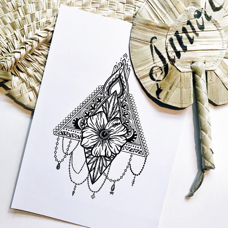 794x794 tropical hibiscus print black ink hibiscus polynesian etsy - Samoan Flower Drawing