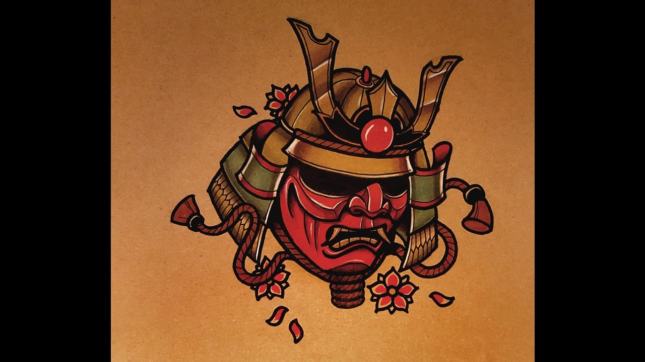 1280x720 How To Draw A Samurai Mask Tattoo Style - Samurai Helmet Drawing