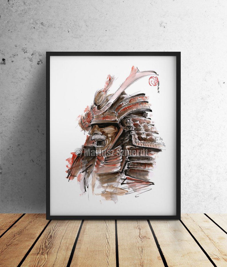 794x931 Samurai Armour Japanese Warrior Mask Drawing Japan Style Etsy - Samurai Helmet Drawing
