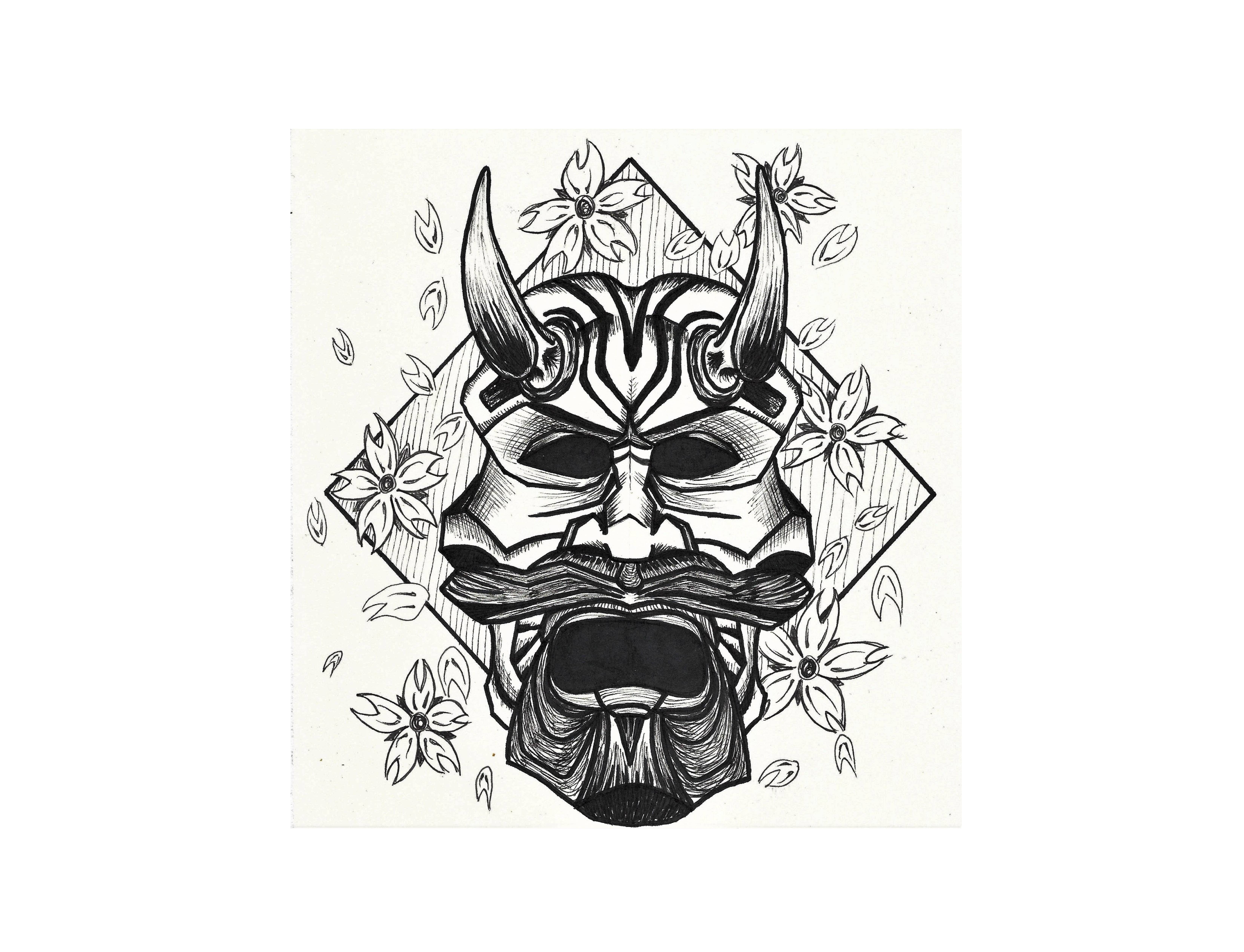 6600x5050 Samurai Mask - Samurai Helmet Drawing