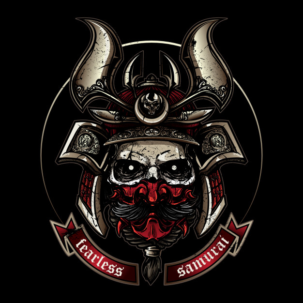 626x626 Skull Wearing Classic Samurai Helmet In Hand Drawing Style Vector - Samurai Helmet Drawing