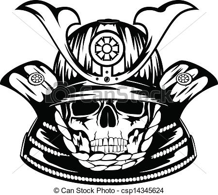 450x402 Vector Illustration Skull In Samurai Helmet - Samurai Helmet Drawing