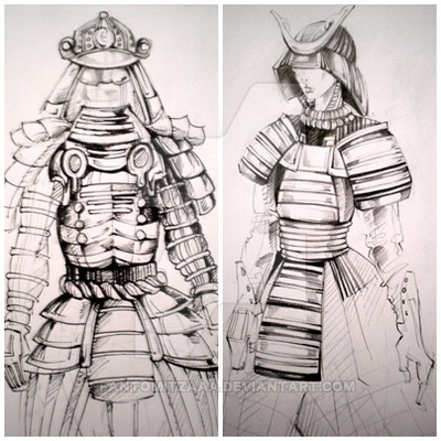 400x400 Samurai Armor Sketch - Samurai Helmet Drawing