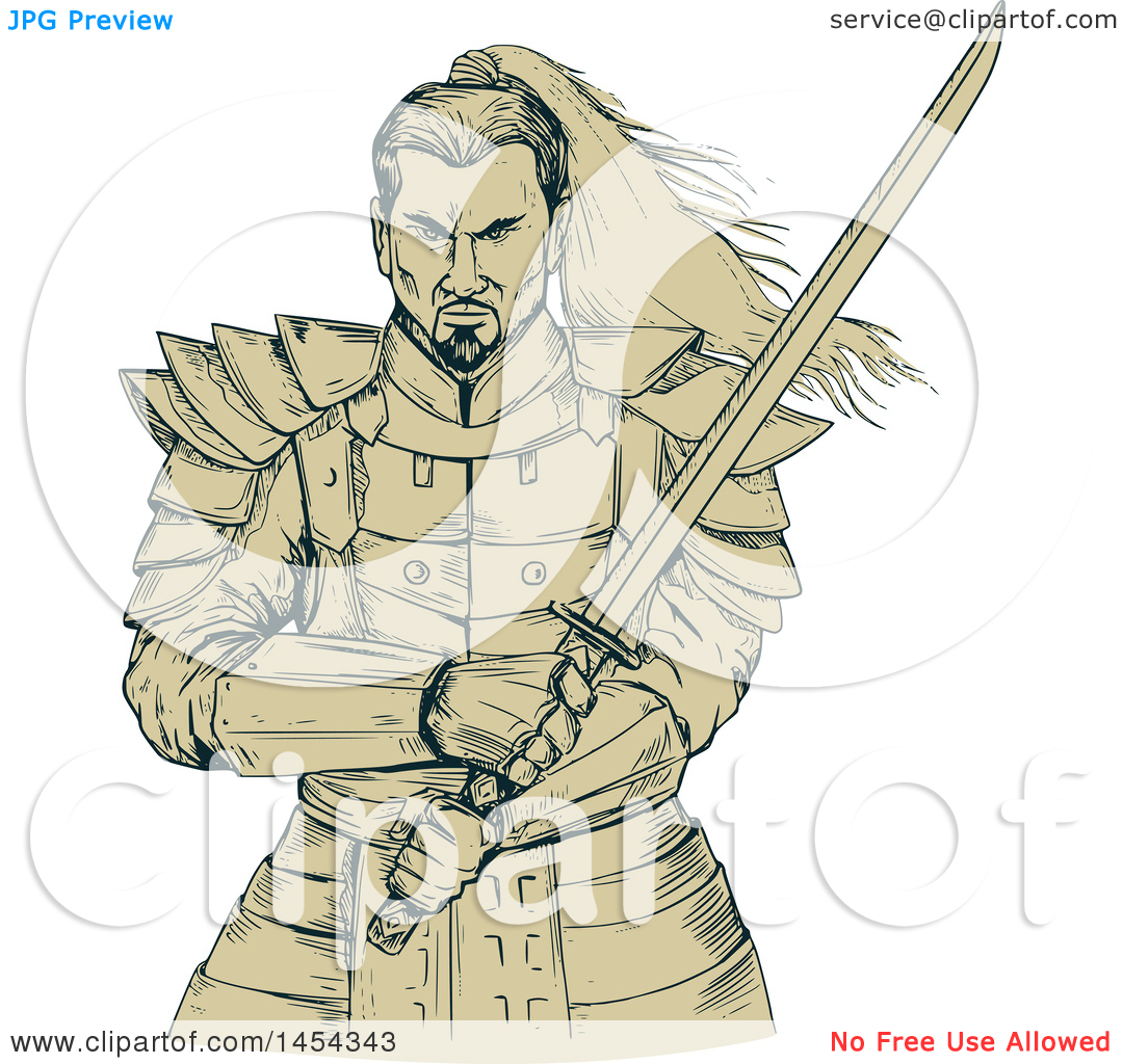 1080x1024 Clipart Graphic Of A Sketched Drawing Of A Tough Samurai Warrior - Samurai Warrior Drawing