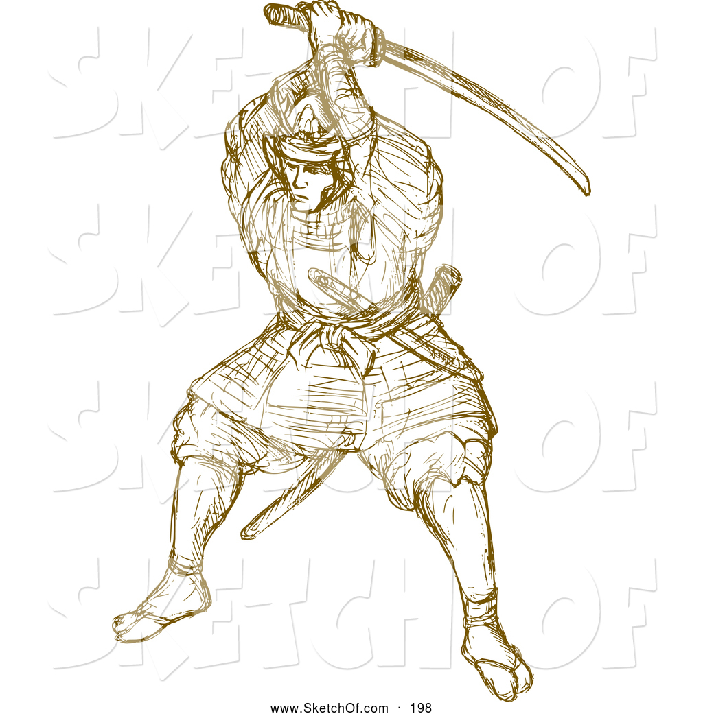 1024x1044 Drawing Of A Sketched Samurai Warrior Striking With A Sword - Samurai Warrior Drawing