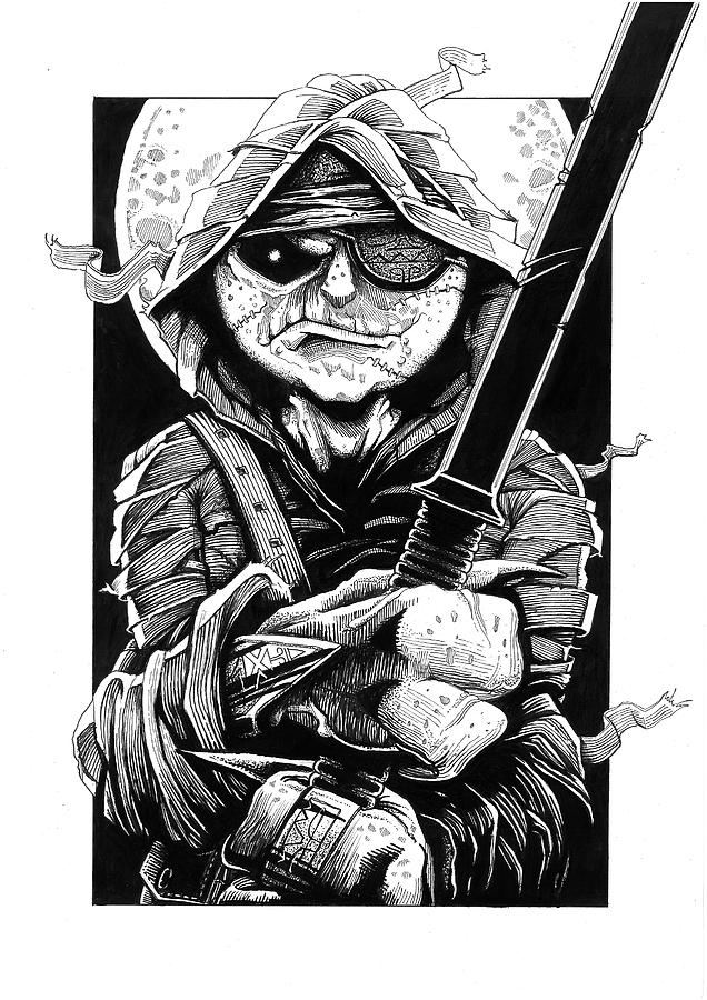 636x900 Fierce Angry Dressed Up Samurai Warrior Holding Sword Drawing - Samurai Warrior Drawing