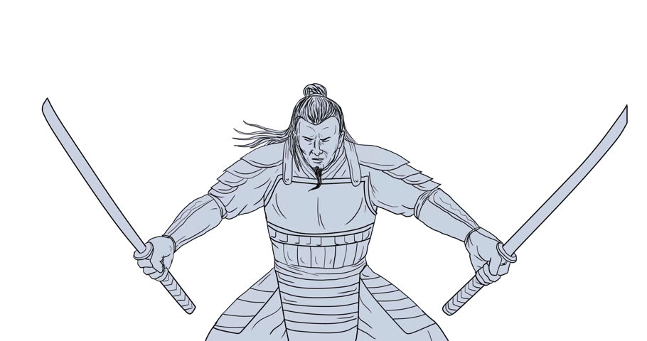 910x480 Animation Motion Graphics Drawing Stock Footage Video - Samurai Warrior Drawing