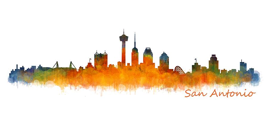 900x415 san antonio city skyline hq painting - San Antonio Skyline Drawing