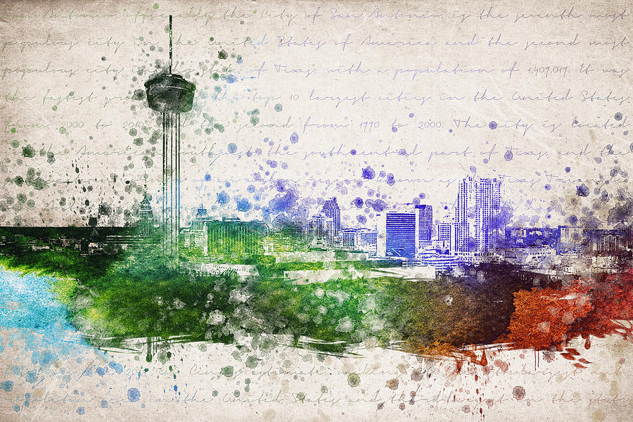 900x600 san antonio in color drawing - San Antonio Skyline Drawing