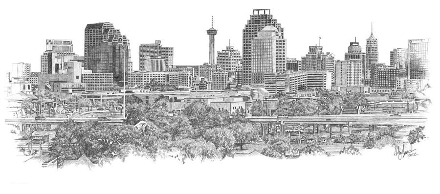 900x397 san antonio skyline drawing - San Antonio Skyline Drawing