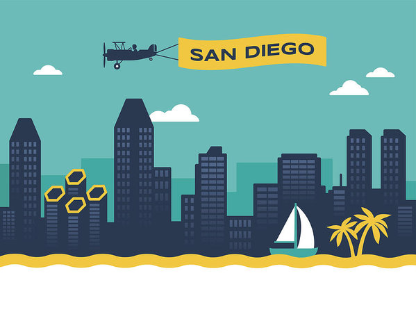 599x472 San Diego Skyline Art Print - San Diego Skyline Drawing