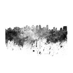 300x300 San Diego Skyline In Black Watercolor On White Background Painting - San Diego Skyline Drawing