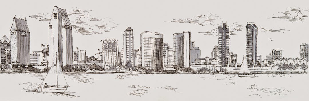 1080x353 Dancing Strokes The San Diego Skyline - San Diego Skyline Drawing