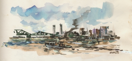 450x211 Drawing And Watercolor Of Scripps Institution Of Oceanography - San Diego Skyline Drawing