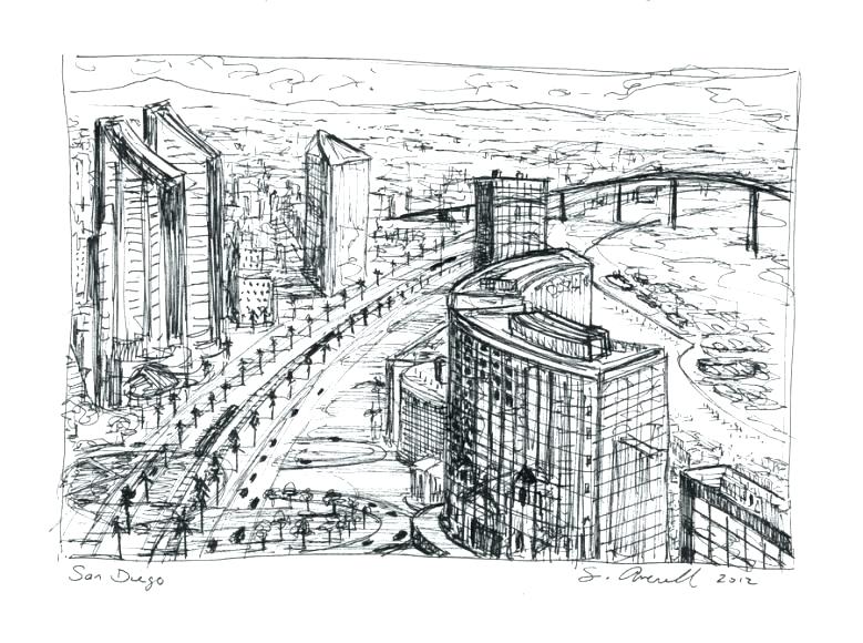 779x580 Drawn Skyline Scenery - San Diego Skyline Drawing