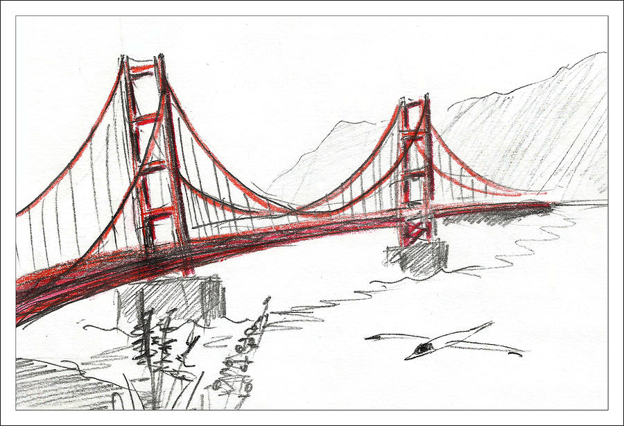 900x614 Golden Gate Bridge Drawing - San Francisco Bridge Drawing