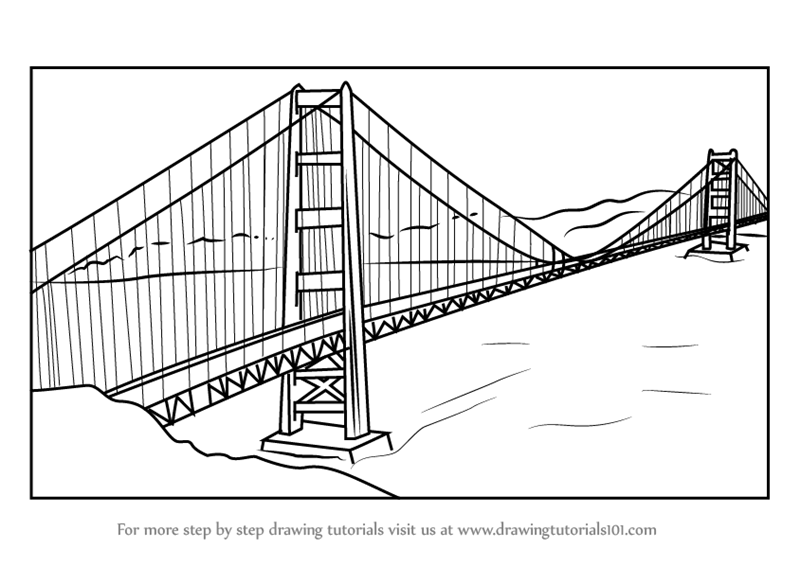 800x566 Learn How To Draw The Golden Gate Bridge - San Francisco Bridge Drawing