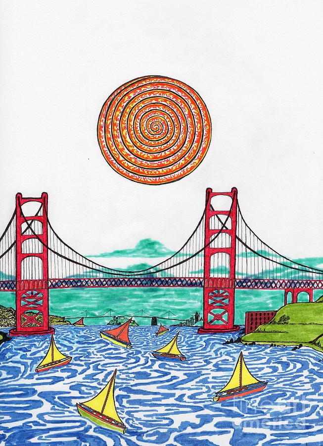 653x900 sailing on san francisco bay drawing - San Francisco Drawing