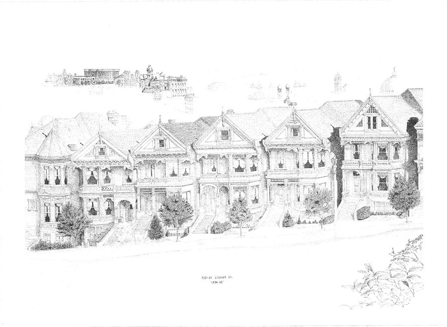 900x659 san francisco victorians drawing - San Francisco Drawing