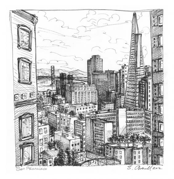 565x580 sue averell colorful paintings, drawings, urban landscape - San Francisco Drawing