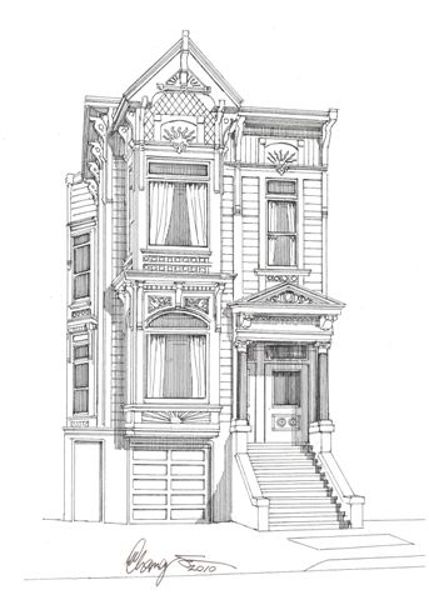 429x600 victorian houses san francisco black white drawing - San Francisco Drawing