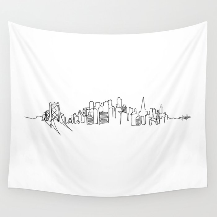 700x700 san francisco skyline drawing wall tapestry - San Francisco Skyline Drawing