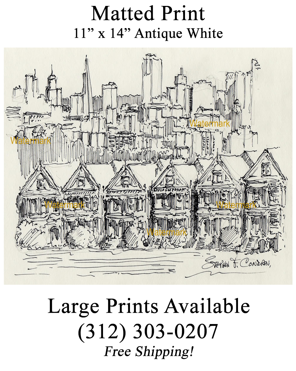 1000x1256 san francisco skyline pen ink drawing of alamo square - San Francisco Skyline Drawing