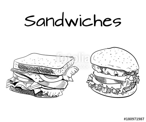 500x420 sandwich and burger outline drawing vector sketch stock image - Sandwich Drawing