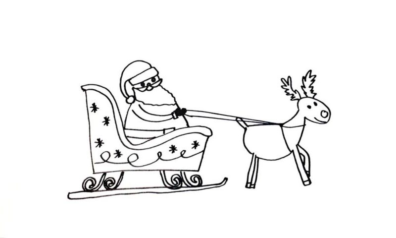 800x480 How To Draw Santa Claus Sleigh - Santa And Reindeer Drawing