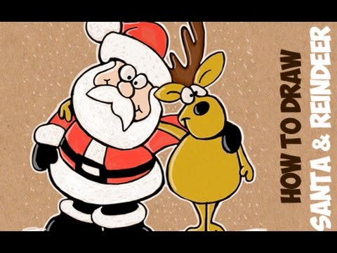 480x360 How To Draw Santa And His Reindeer Drawing Tutorial For Kids - Santa And Reindeer Drawing