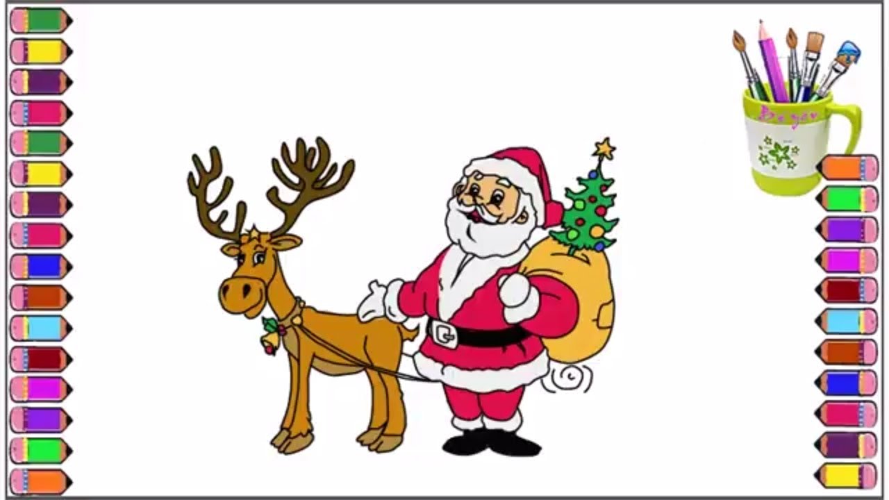 1280x720 How To Draw Santa And Reindeer - Santa And Reindeer Drawing