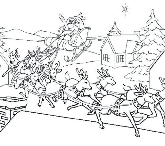 Download Santa and reindeer coloring pages | Santa in his sleigh and the Red. 2020-02-26