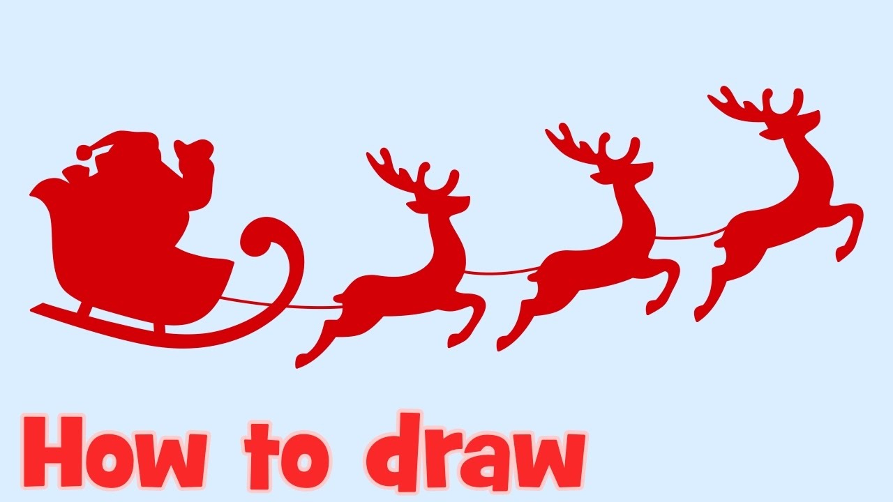 1280x720 How To Draw Santa Claus Flying With Christmas Deers Step - Santa And Reindeer Drawing