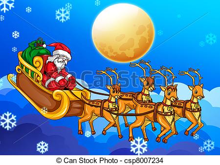 450x338 illustration of santa claus riding his sleigh - Santa And Sleigh Drawing