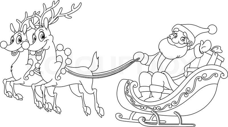 800x446 outlined santa riding his sleigh stock vector colourbox - Santa And Sleigh Drawing