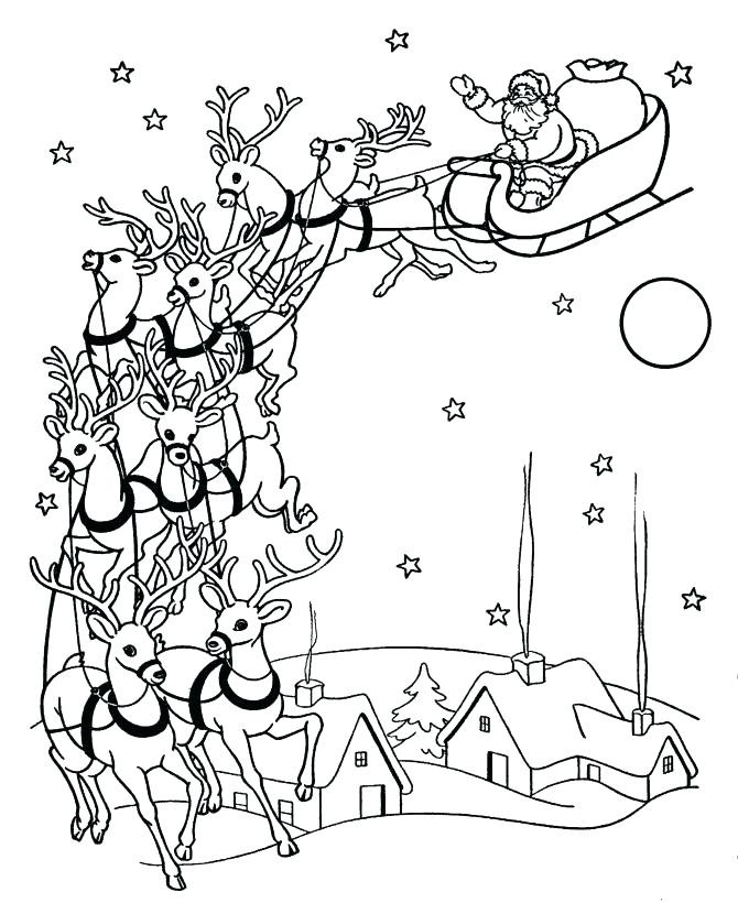 670x820 santa sleigh coloring - Santa And Sleigh Drawing