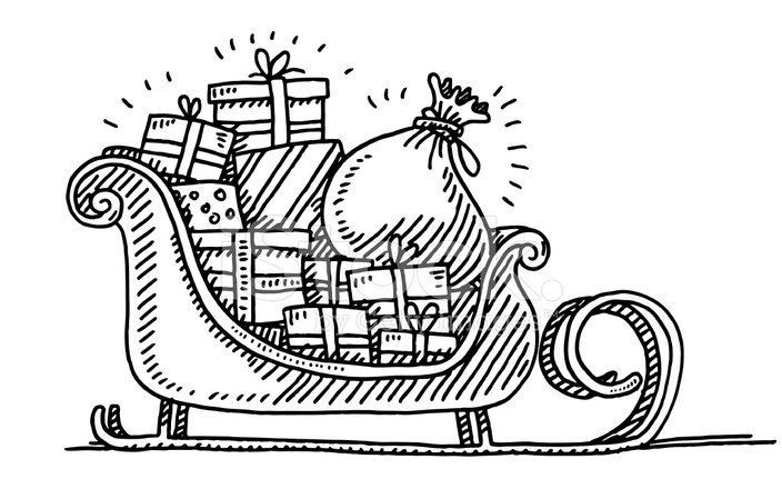 704x440 santa sleigh gift boxes drawing stock vector - Santa And Sleigh Drawing