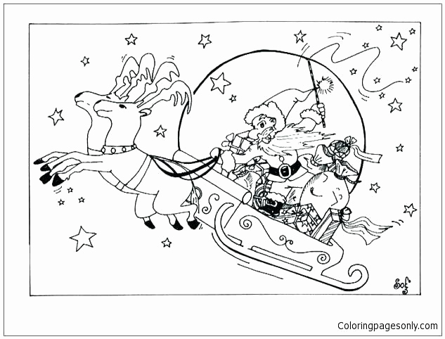 633x482 santa claus in sleigh coloring - Santa And Sleigh Drawing