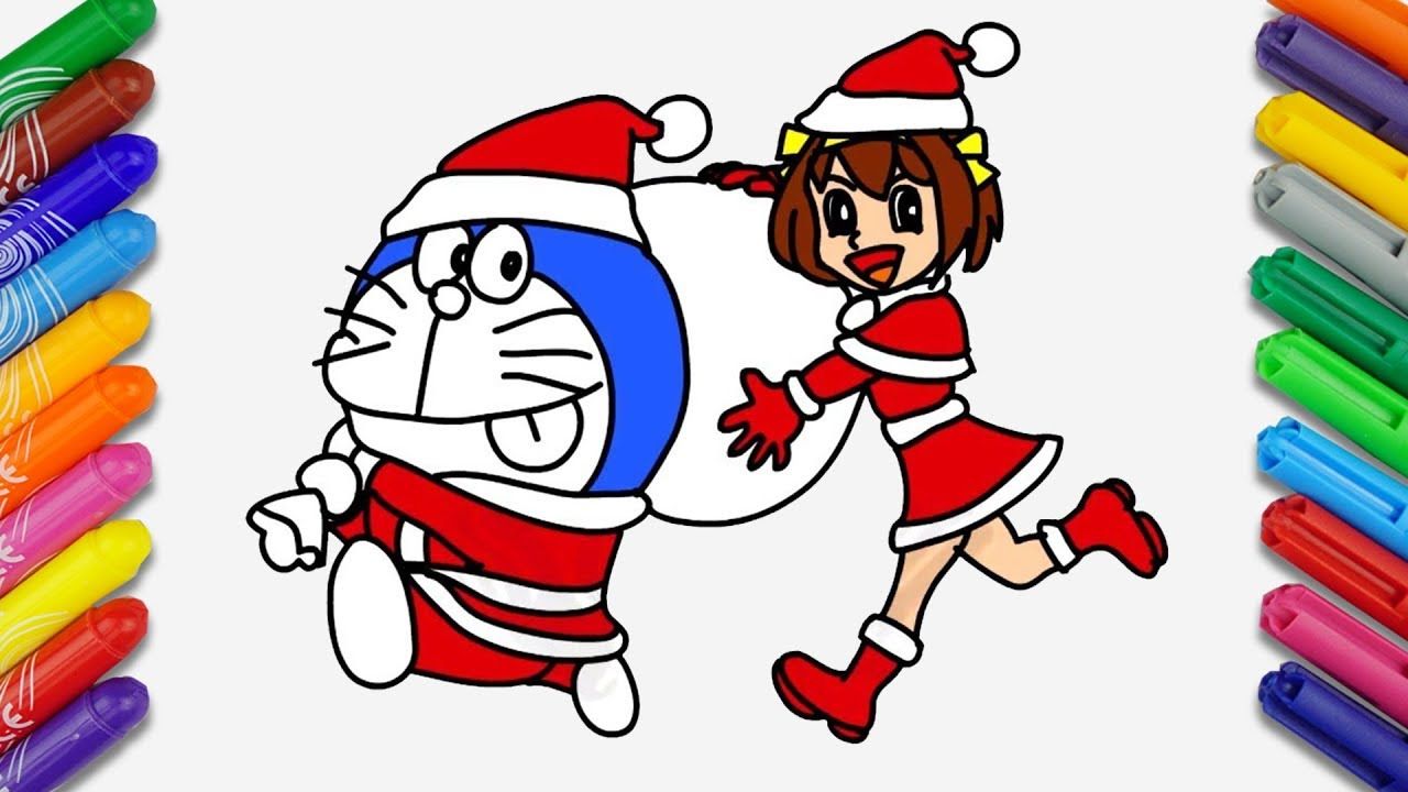 1280x720 santa claus doraemon cartoon printable coloring - Santa Claus Cartoon Drawing