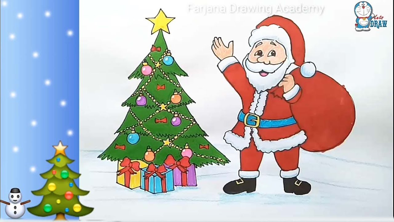 1280x720 How To Draw Santa Claus With Christmas Tree Step - Santa Claus Drawing