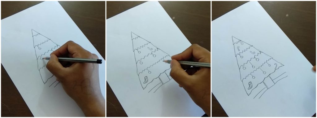 1024x381 christmas tree drawing easy coloring tutorial with decorations - Santa Claus Drawing Easy